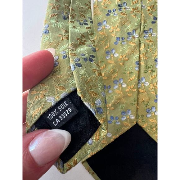 Kolte Couture Italy Silk Men's Neck Tie Green Blue Spring Floral SG - Picture 5 of 8
